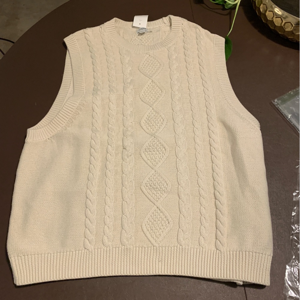NWT J. Crew Cable Knit Sweater Vest Mens 3XL Natural Cotton Pullover Sleeveless